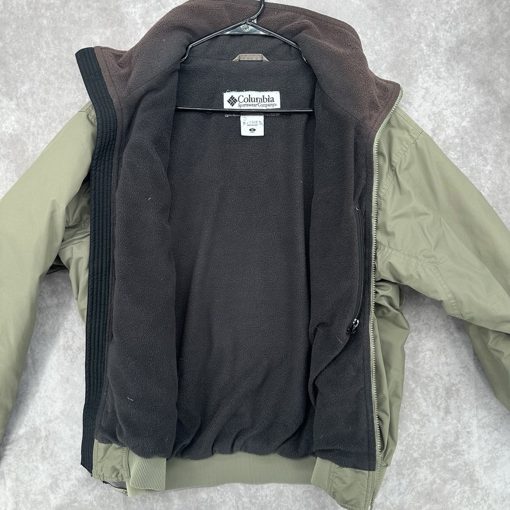 COLUMBIA OLIVE GREEN FLEECE LINED BOMBER JACKET, FULL ZIP, MEN'S M - Picture 7 of 10